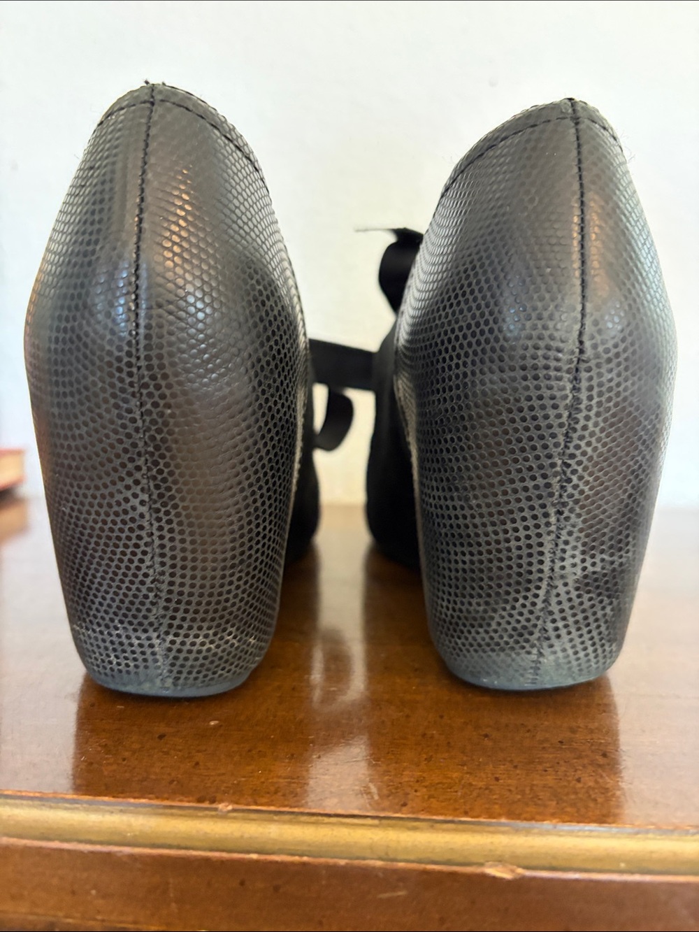 Jeffrey Campbell Vintage Black Suede Leather Wedge Mary Jane with Ribbon Tie 9 - Picture 6 of 10